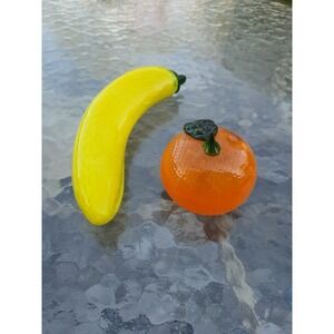 Vintage Handblown Glass Fruit Pair Orange & Banana Decorative Art Glass